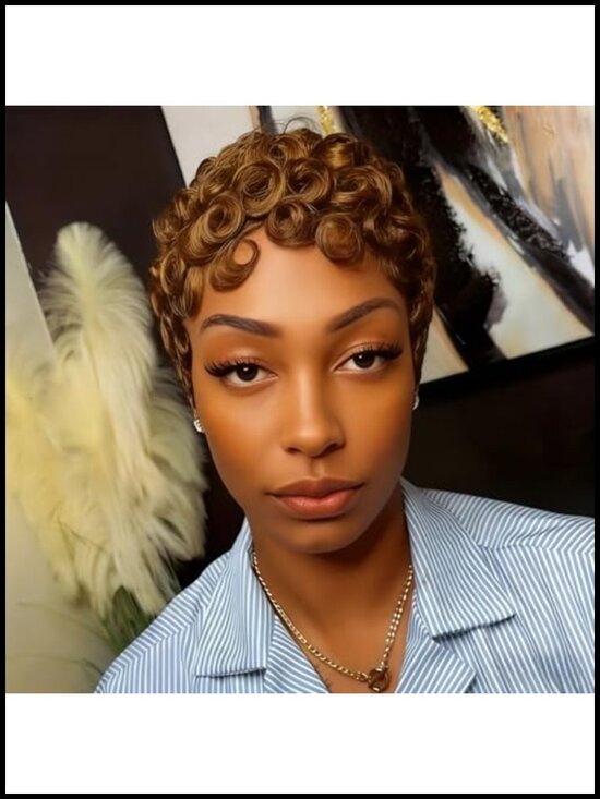 100% Human Hair Pixie Cut Wig Glueless Black Women Short Natural Heat Style main image 4